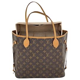 Louis Vuitton-LOUIS VUITTON Bolso tote de hombro marrón con monograma Neverfull MM Inserción añadida Usado-Castaño