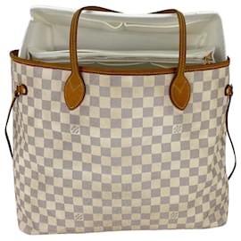 Louis Vuitton-LOUIS VUITTON Neverfull GM Damier Azur Sac cabas à bandoulière en toile blanche N41360 Occasion-Blanc