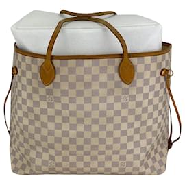 Louis Vuitton-LOUIS VUITTON Neverfull GM Damier Azur Sac cabas à bandoulière en toile blanche N41360 Occasion-Blanc