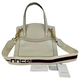 Gucci-GUCCI Linea Medium Totem Web Stripped Yellow Butterfly Top Handle Bag Occasion-Blanc