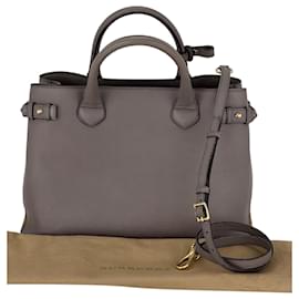 Burberry-Burberry Tote Banner House Check Leather Canvas Medium Hand Shoulder Bag d'occasion-Marron