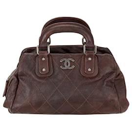 Chanel-CHANEL Outdoor Ligne Doctor Bag Quilted Caviar Small Handbag Preowned-Brown