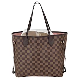 Louis Vuitton-Louis Vuitton Neverfull MM Brown Damier Ebene Canvas Leather Tote Added Insert Pre-owned-Brown
