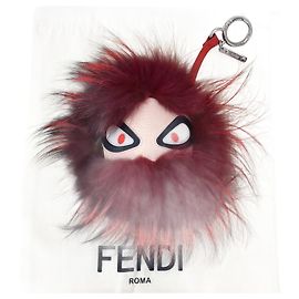 Fendi Bolsa de Pele Vermelha Bugs Couro Chaveiro/Saco Charm Autêntico usado Vermelho Bordeaux