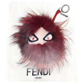 Fendi-Fendi Red Fur Bag Bugs Leder Schlüsselanhänger / Taschenanhänger Authentisch gebraucht-Rot,Bordeaux