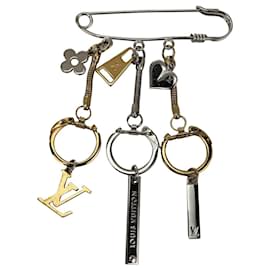 Louis Vuitton-Louis Vuitton Charms Silver Gold Saftey Pin Logo Removable Charms Brooch Preowned-Silvery,Metallic