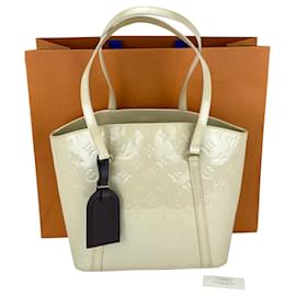 Louis Vuitton-LOUIS VUITTON Monogram White Cream Vernis Avalon MM Tote Hand Shoulder Bag Occasion-Blanc,Écru