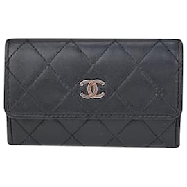 Chanel-Chanel Wallet Classic Flap Quilted Black Lambskin Mini Wallet Card Holder pre owned-Black