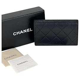 Chanel-Chanel Wallet Classic Flap Quilted Black Lambskin Mini Wallet Card Holder pre owned-Black