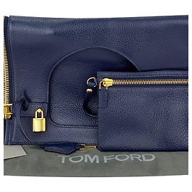 TOM FORD  ALIX  Fold-Over Navy Blue Pebbled Calfskin Leather Shoulder Bag preowned Blue Navy blue