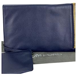 Tom Ford-TOM FORD ALIX Fold-Over Navy Blue Pebbled Calf Leather Leather Shoulder Bag gebraucht-Blau,Marineblau