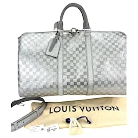 Louis Vuitton-Louis Vuitton Keepall Bandouliere 50Sac de sport B Silver Glitter Damier Pattern NOUVEAU-Argenté,Métallisé