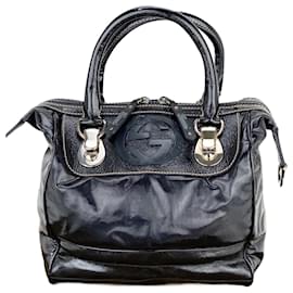 Gucci-GUCCI Dialux Snow Glam Black Patent Leather Small Boston Shoulder Bag Pre owned-Black