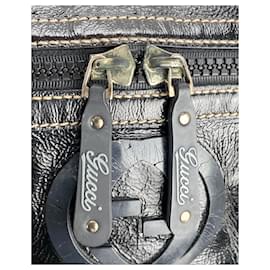 Gucci-GUCCI Dialux Snow Glam Black Patent Leather Small Boston Shoulder Bag Pre owned-Black