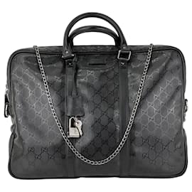 Gucci-Gucci Briefcase GG Imprime Coated Canvas Black Monogram Business Bag Preowned-Black