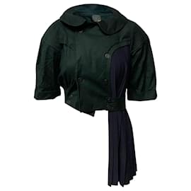 Fendi-Fendi Double Breasted Cropped Parka with Pleated Detail in Green Virgin Wool-Green
