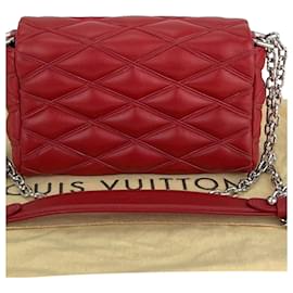 Louis Vuitton-LOUIS VUITTON Go-14 Mini bolsa de ombro de mão em pele de cordeiro Malletage autêntica usada-Vermelho