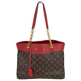 Louis Vuitton-Louis Vuitton Monogram Canvas Red Leather Pallas Shopper Hand Tote Bag Preowned-Red