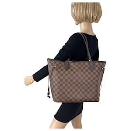 Louis Vuitton-Louis Vuitton Neverfull MM Brown Damier Ebene Canvas Tote W/Pink Organizing Insert Occasion-Marron