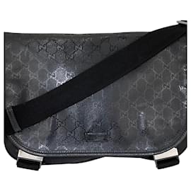 Gucci-Gucci Herren Messenger GG Supreme Canvas gefütterte Buckle Flap Crossbody Herrentasche Gebraucht-Schwarz