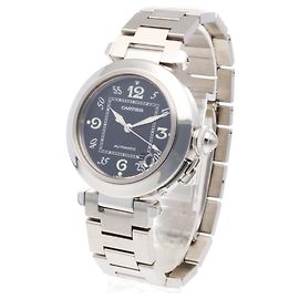 *Cartier Pasha C Relógio SS Preto Prata