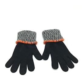 Hermès-*HERMES Knit Gloves H Logo-Black,Orange,Grey