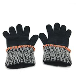 Hermès-*HERMES Knit Gloves H Logo-Black,Orange,Grey