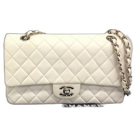 Chanel Lined Flap handbag white lambskin White Silver hardware