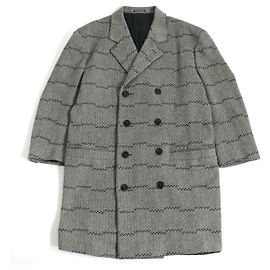 *VERSACE vintage chevron stripe/herringbone wool x cashmere lined-breasted Chester coat Black