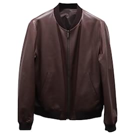 Prada-Prada Bomber Jacket in Burgundy Leather-Dark red