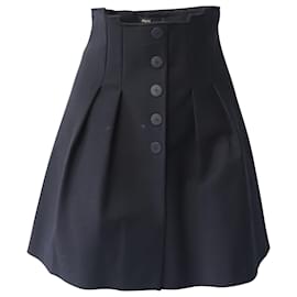 Maje-Maje Button Front Pleated Skirt in Black Cotton -Black