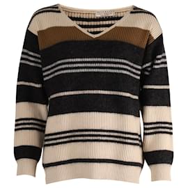 Brunello Cucinelli-Brunello Cucinelli Striped Knitted Pullover in Multicolor Cashmere -Other,Python print
