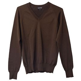 Tom Ford V-Neck Sweater in Brown Polyester Brown