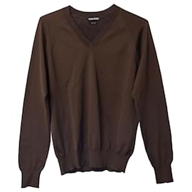 Tom Ford-Tom Ford V-Neck Sweater in Brown Polyester-Brown