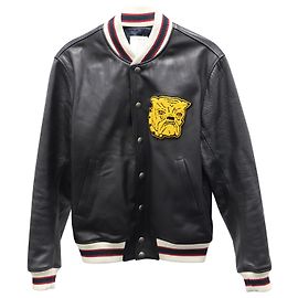 Sandro upperr Jaqueta Varsity bordada em couro de bezerro preto Couro Preto