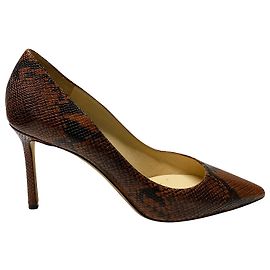 Jimmy Choo Romy 85 Heels in Brown Snakeskin Leather Brown