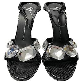 Giuseppe Zanotti-Giuseppe Zanotti Crystal Embellished Heels in Black Leather-Black