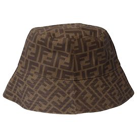 Fendi FF Logo Bucket Hat in Brown Polyester Brown