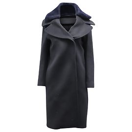 Acne Studios Era Long Coat with Detachable Collar in Black Wool Black