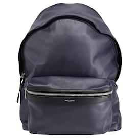 Yves Saint Laurent-Saint Laurent City Backpack in Navy Blue Leather-Blue,Navy blue