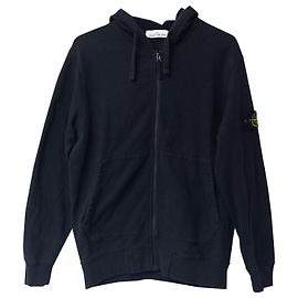 Stone Island-Hoodie mit Reißverschluss aus marineblauer Baumwolle Blau Marineblau