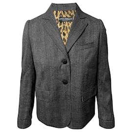 Dolce & Gabbana-Blazer forro estampado de leopardo Dolce & Gabbana em lã cinza-Cinza