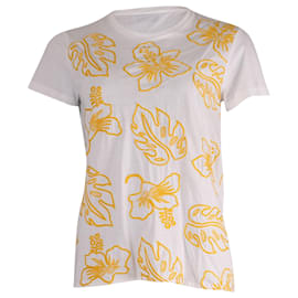 Prada-Prada Besticktes Kurzarm-T-Shirt aus weißer Baumwolle-Weiß