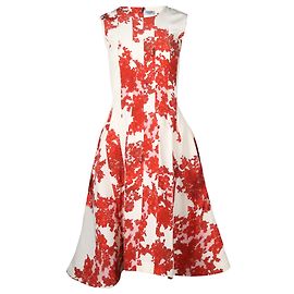 Vestido midi con paneles florales de Thom Browne en seda roja Roja