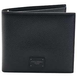 Carteira Dolce & Gabbana Bifold com placa de logotipo em couro de bezerro preto Preto