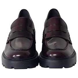 Tod's-Tod's Heeled Penny Loafers in Burgundy Leather-Dark red