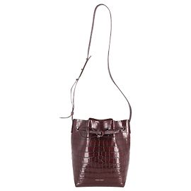 Bolsa Bucket Mansur Gavriel Mini com Gravação de Crocodilo em Couro Marrom Marrom