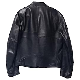 Gucci-Gucci Ungefütterte Bikerjacke aus schwarzem Leder-Schwarz