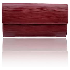 Louis Vuitton-Carteira Sarah Continental Vermelha Epi Couro-Vermelho