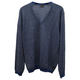 Fendi Strickpullover mit V-Ausschnitt aus blauer Wolle Blau